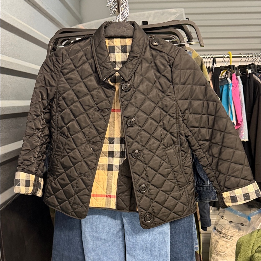 Burberry Black Quilted Kids Jacket with Plaid Lining